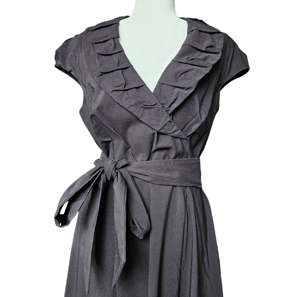 Le Chateau black midi dress with sash rushed shawl collar faux wrap 14/XL/XXL - Picture 6 of 16